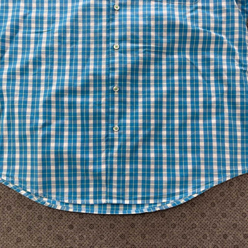Tommy Bahama Mens Blue Gingham Pima Cotton Long Sleeve Button Down Shirt Large
